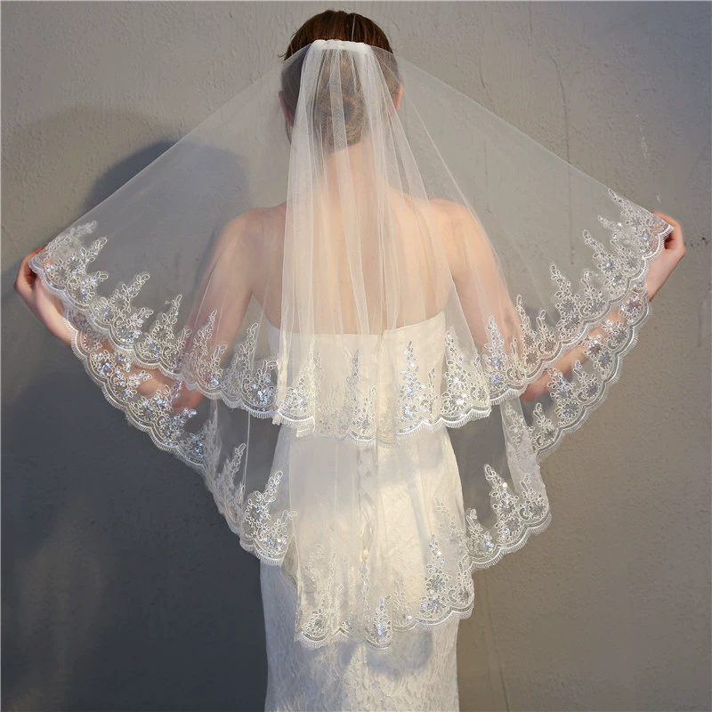 Белая кружевная короткая заколка для волос невесты, фата невесты, европейский стиль, (переходная торговля)