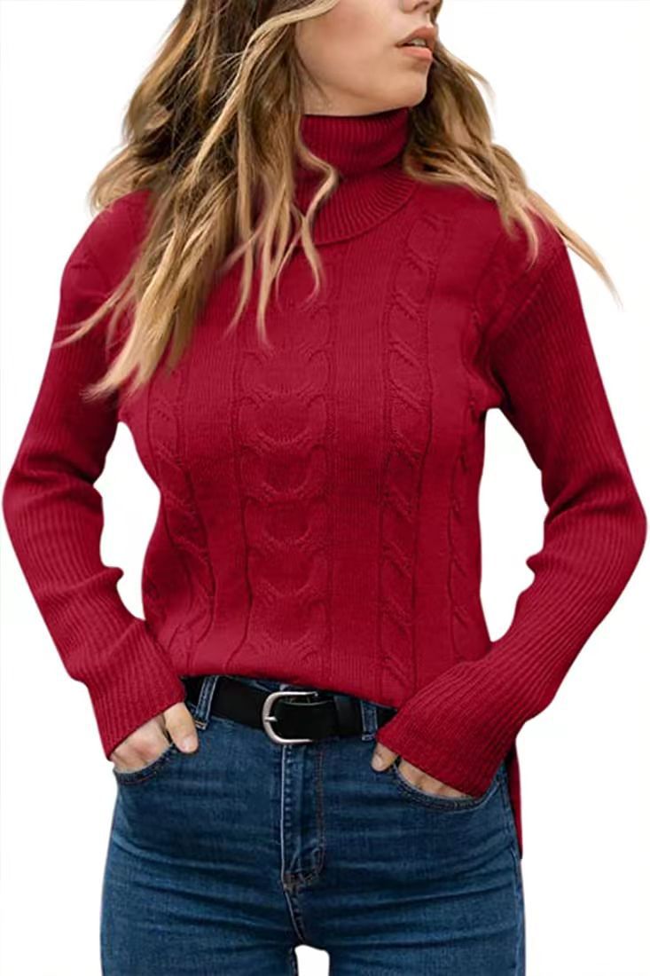Dames herfst en winter nieuwe effen kleur coltrui retro lange mouwen dames trui_voghion.com