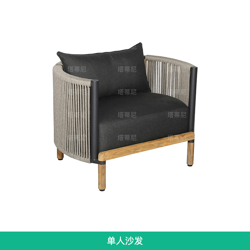 Sofá de madera maciza para exteriores, muebles impermeables y resistentes al sol para jardín o patio, conjunto de sofás de ratán para ocio en villas.