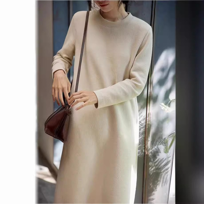 2025 New Autumn Clothing Classy 40S Textured Air Cotton Mid-Length Dress Sweatshirt Dress Thickeneded Dress 2025 New Autumn Clothing Classy 40S Textured Air Cotton Mid-Length Dress Sweatshirt Dress Thickeneded Dress