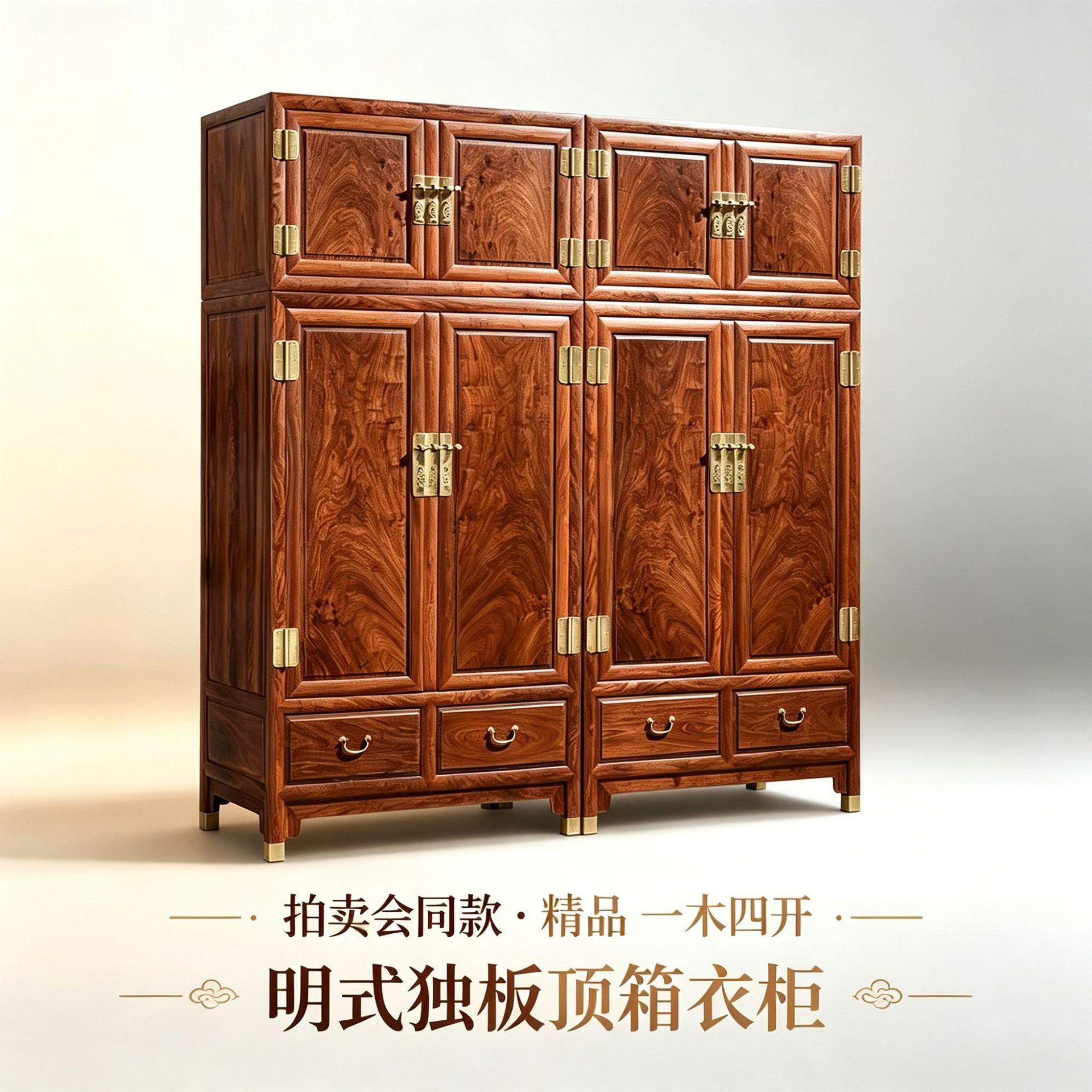 Huiteng Hot Wax Plain Surface Single Board Top Cabinet Redwood Wardrobe Hedgehog Rosewood Classical Chinese Antique Solid Wood Rosewood