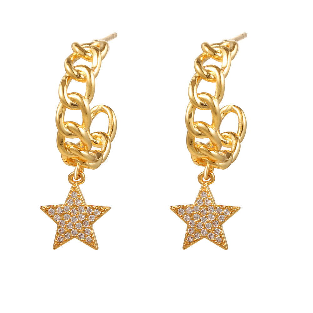 European and American style five-pointed star pendant copper zirconium stud earrings
