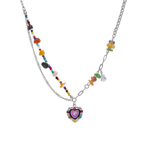 Sweet and cool style colorful stone love dripping glaze necklace for women summer niche design internet celebrity hot girl clavicle chain  new style