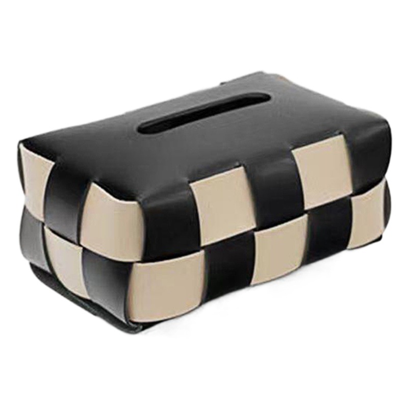 家庭用車載汎用型上質皮革棋盤格色合わせティッシュケースシンプルで面白い個性創意多機能