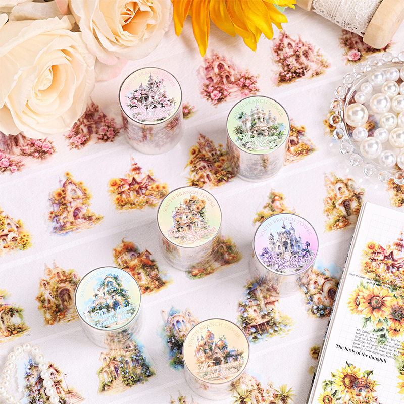 Nanzhi torre transparente cinta adhesiva impermeable pet diy cuentas de mano paisajismo pegatinas de decoración de papeleto pegatinas de castillo de ensueño