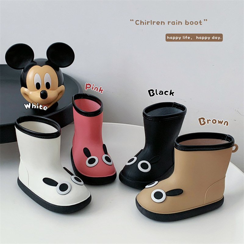 Cartoon Kidsren's Rain Boots, Boys and Girls, Eye-Catching Students' Waterproof School Water Shoes, Low-Tube, Big Kidsren's Casual Play Water Shoes