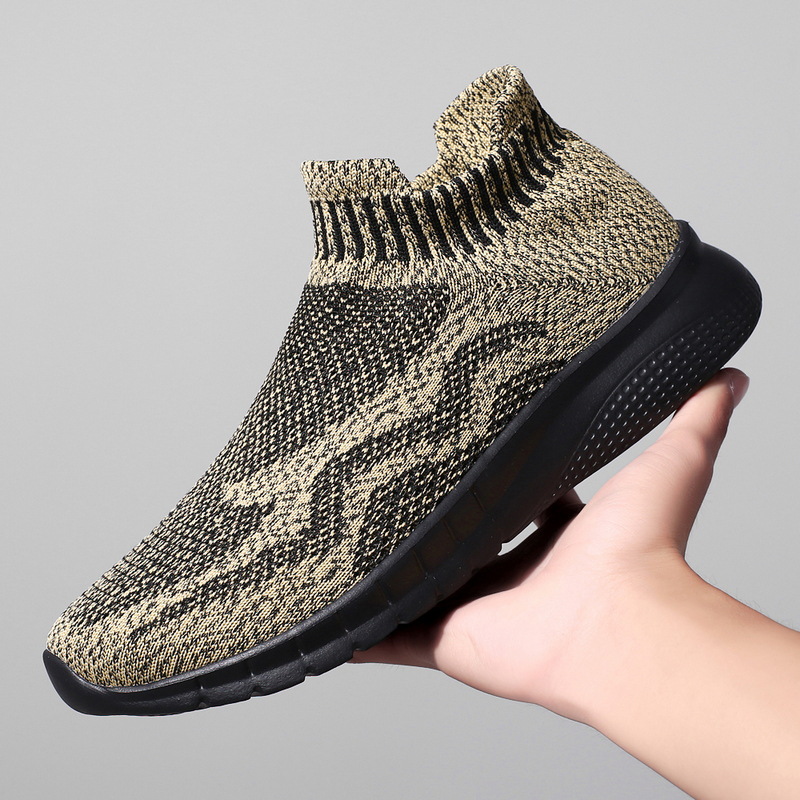 足力建跨境大码徒步鞋男夏季飞织透气网布袜子鞋透气轻便软底旅游