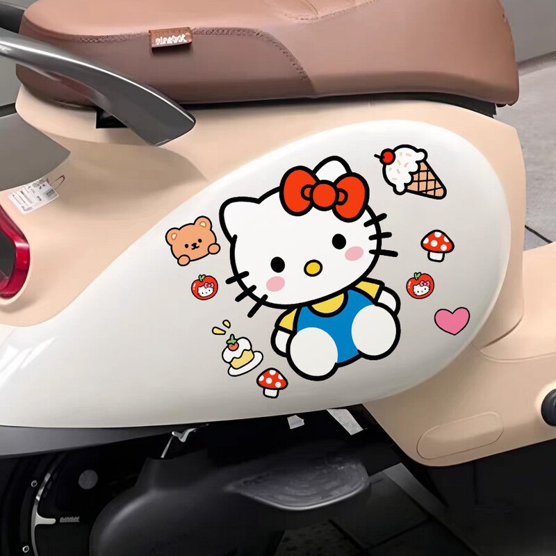 Cute KT cat electric car sticker, personalized creative sticker for bathroom, kitchen glass door, trash can decoration sticker