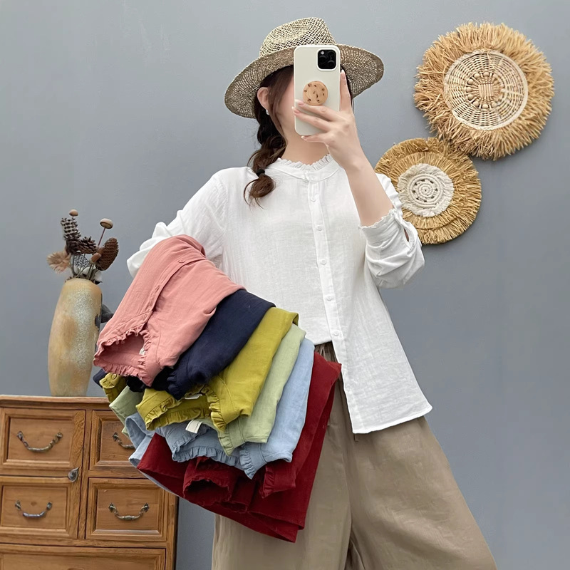 22261 Elegant Lace Collar Solid Color Double-Layer Cotton Gauze Long-Sleeved Shirt for Women 2026 Spring New Casual Top 22261 Elegant Lace Collar Solid Color Double-Layer Cotton Gauze Long-Sleeved Shirt for Women 2026 Spring New Casual Top