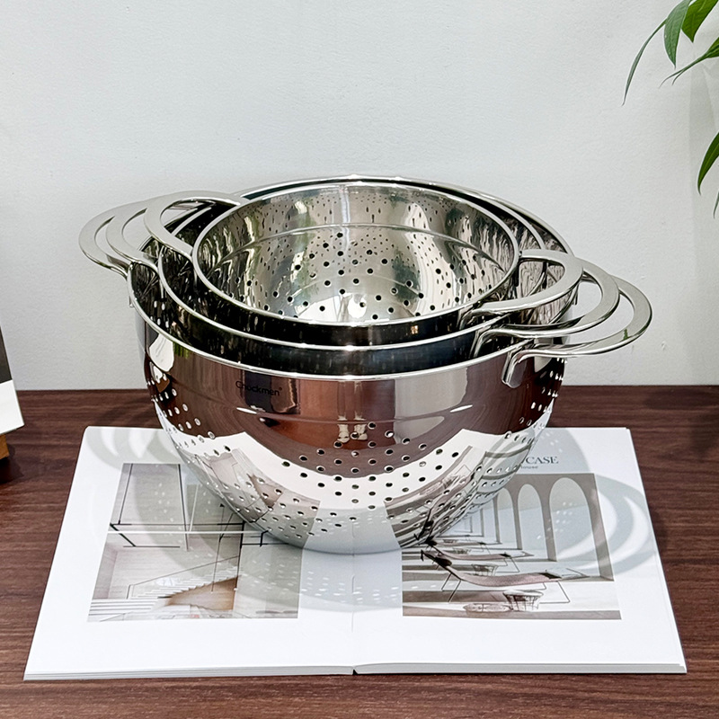 Chockmen Zhuo Deming 18 / 10 de acero inoxidable canasta de drenaje de agua melón frutas y verduras lavar cestas de frutas filtradas