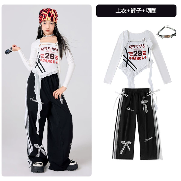 White cloak, black trousers with bow, choker, J504, lifting effect, J508