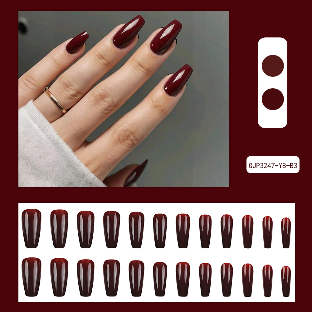Comercio exterior otoño y invierno Che Lizi rojo desgaste de uñas escaleras europeas y estadounidenses de color sólido 24 piezas de uñas falsas al por mayor image 7