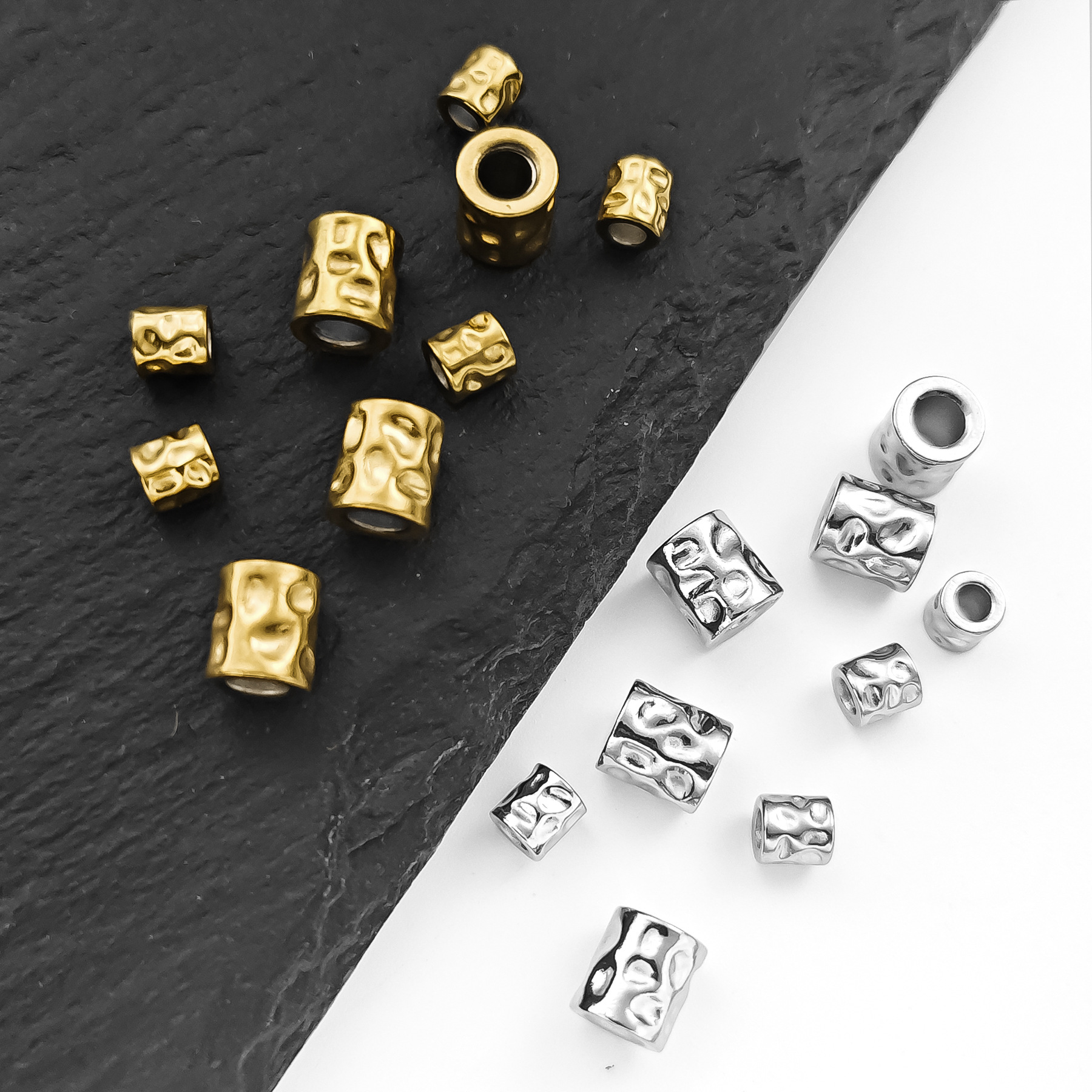 批发不锈钢压纹熔岩桶珠圆柱波纹珠手作diy水晶串珠手链配件批发