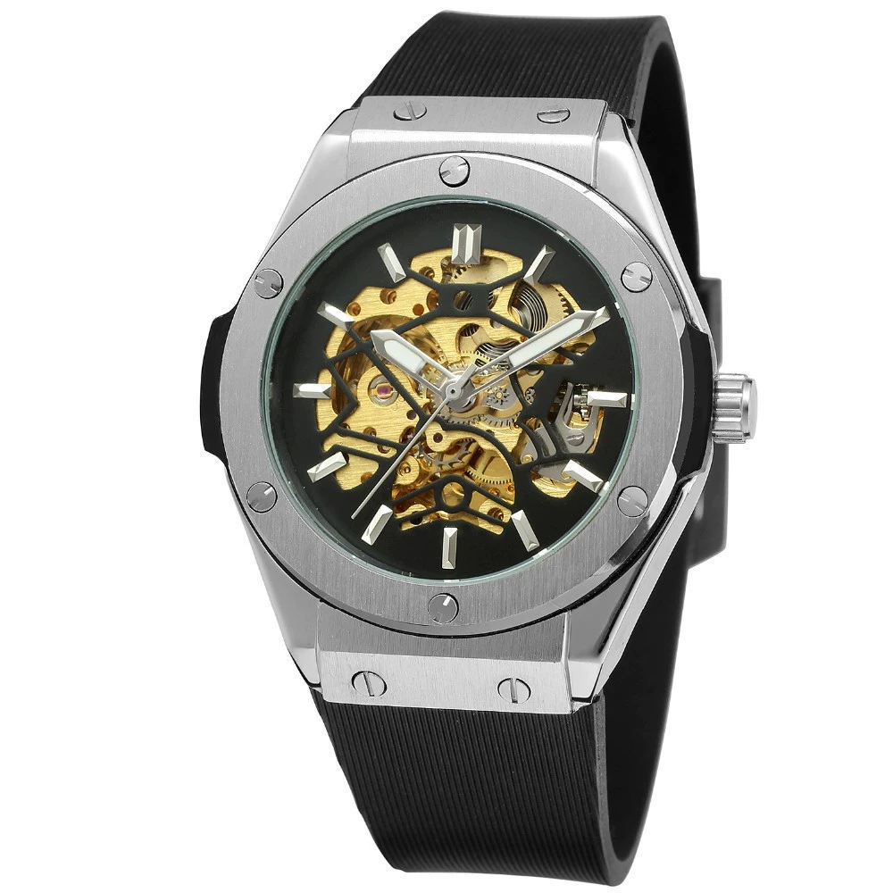 Forsining европейский и американский стиль мужской моды досуг Серебряный полый скелет автоматические механические часы оптом