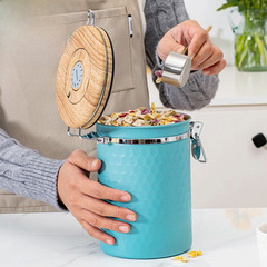 歐美儲存罐咖啡粉密封罐帶勺咖啡豆排氣密封罐不鏽鋼茶葉乾果1.8L