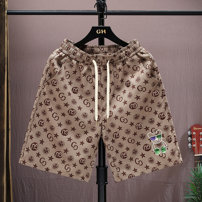 Short en soie de glace imprimé de luxe léger de haute qualité pour hommes décontracté été mince tube droit eau ample vêtements de plage pour hommes_voghion.com