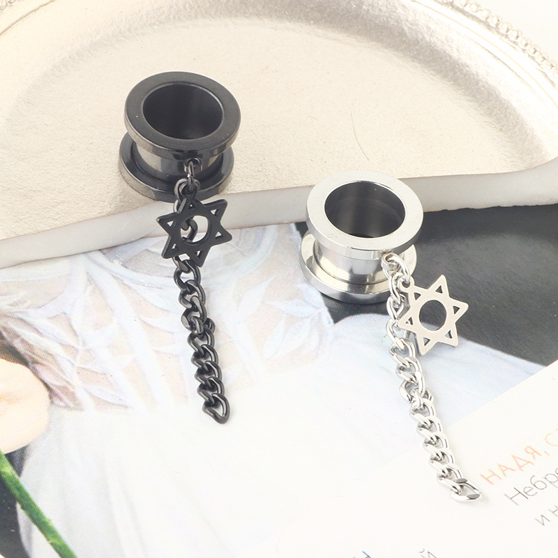 Spiral Star Chain Pendant Ear Auger Popular Piercing Earrings Black 25mm detail image 7