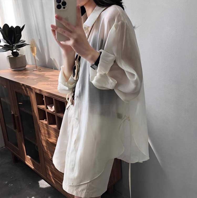 Áo chống nắng nữ Lysele Tencel dáng sơ mi mỏng nhẹ mùa hè 2025 — Màu xanh lam, Màu hồng, Màu trắng, Màu xanh lá chi tiết 2