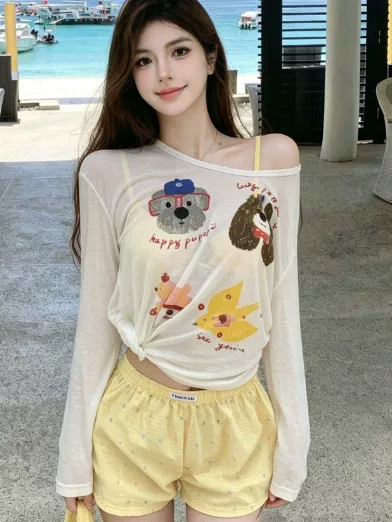 High-End Polyester Girls' Sun-Protective Long-Sleeved Shirt, Bikini, Boxer Shorts, Four-Piece Set, Resort Hot Spring Swimsuit, Manufacturer Wholesale