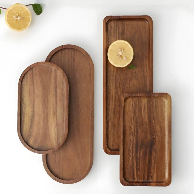 Japanese wooden rectangular dinner plate from natural wood, tea cup, (Physicals)