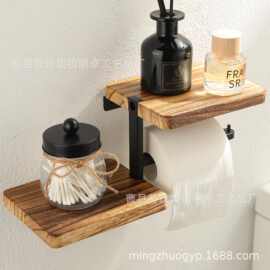 铁木结合壁挂式纸巾架浴室酒店卫生间卷纸架厨房调料罐头整理架