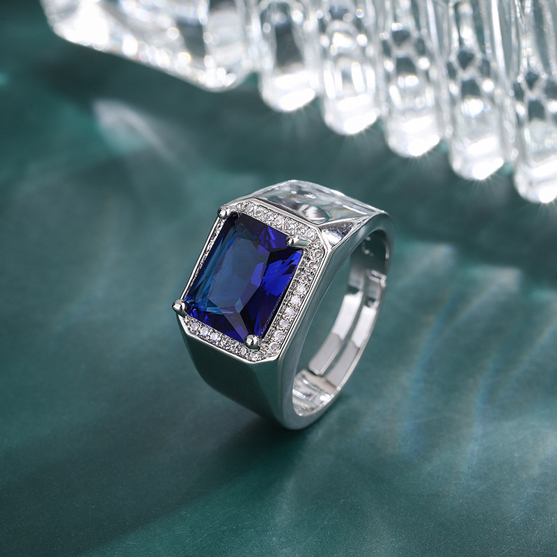 Adjustable Men's Sapphire Colour Ring In Platinum Plated Silver_voghion.com
