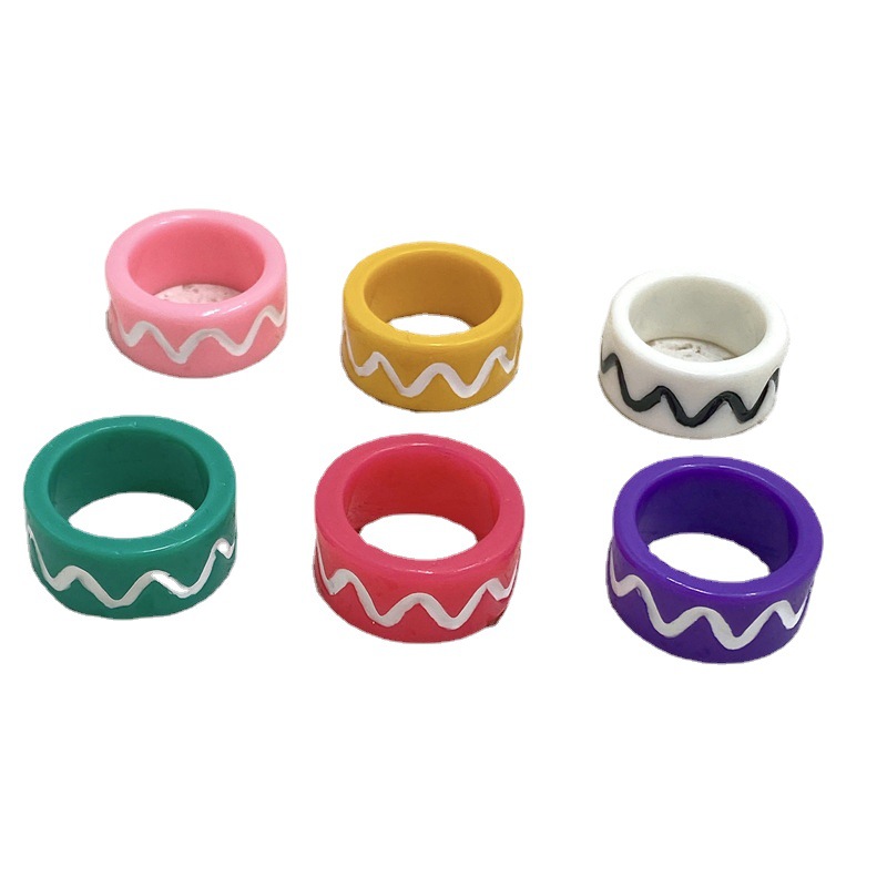 Nueva Corea del Sur ins estilo nicho personalidad onda línea hecha a mano pintura al aceite pintado resina anillo transfronterizo