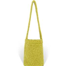 秋冬新款小众黄果树软糯毛绒单肩斜挎包度假黄色包包大容量水桶包