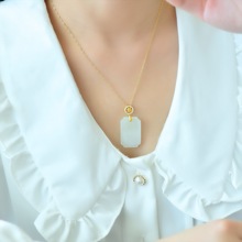 古法银镶和田玉福字平安牌吊坠新疆和田白玉无事牌吊坠新中式女款