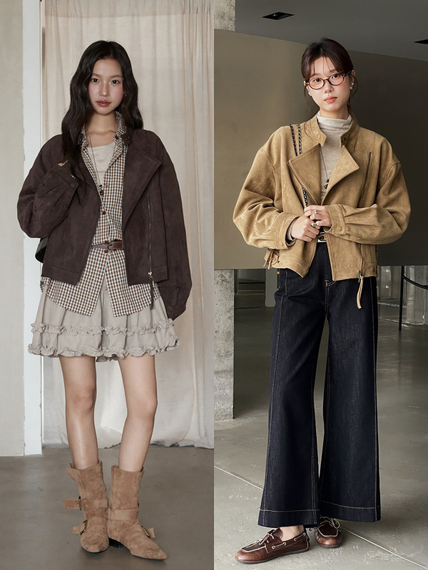 【麂棕漫迹】歌铭美式复古仿麂皮绒外套女装秋季新款机车服N429C|undefined
