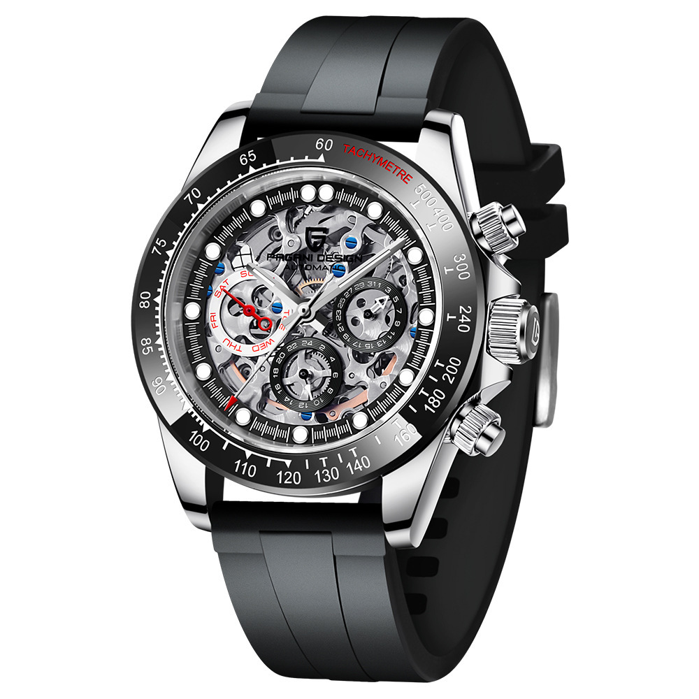 Bojiani PAGANI reloj de hombre multifuncional de seis pines reloj mecánico automático movimiento hueco reloj de acero inoxidable 1653