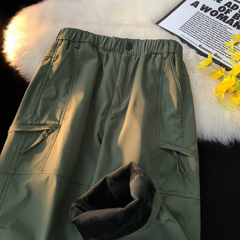 Men's Winter fleece-lined Thick Wind-proof Cold-proof Rain-proof Tooling Snow Hiking Climber Pants American Three-proof Rush Pants