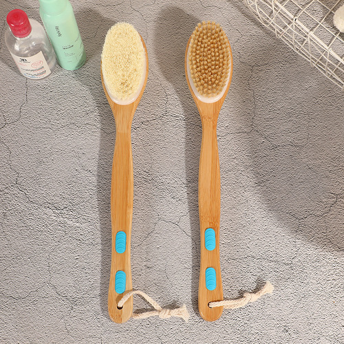 Double-sided bamboo long-handled brush, bath and bath brush, SPA massage pig temple soft bristle brush, exfoliating mud rub and back brush