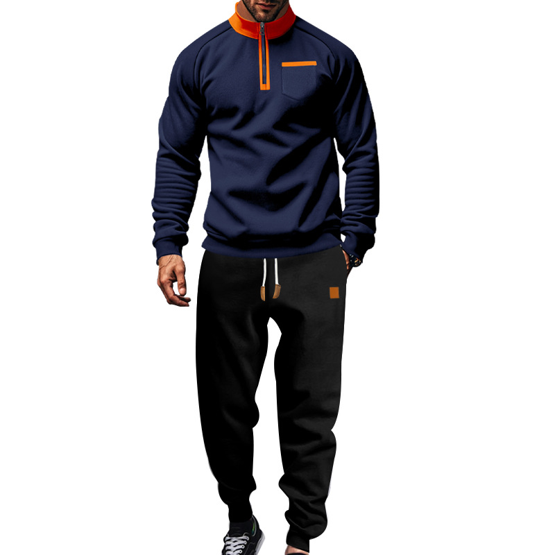 Herren Trainingsanzug Mit Stehkragen Und Fleece Kapuzenpullover_voghion.com