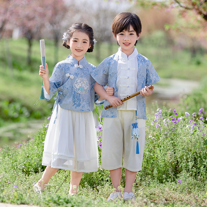 唐装男童夏装套装2026新款女童中式汉服薄款宝宝古装幼儿园演出服