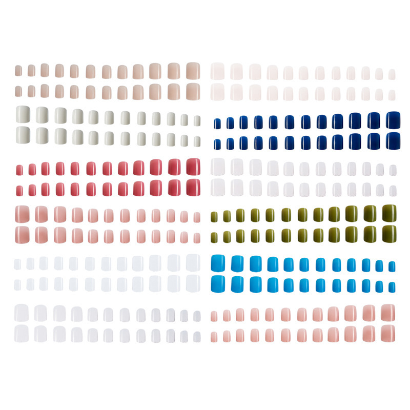 Directo de fábrica 24 rejilla de color sólido brillante desgaste superficial pieza de uñas corto color mezclado falso uñas removible Manicura en stock al por mayor