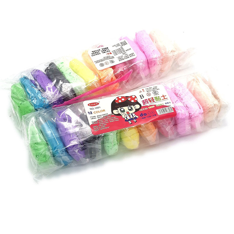 L634 bolsa de 12 colores ultraligero barril de arcilla de color de arcilla plastilina niños hechos a mano de arcilla de color al por mayor