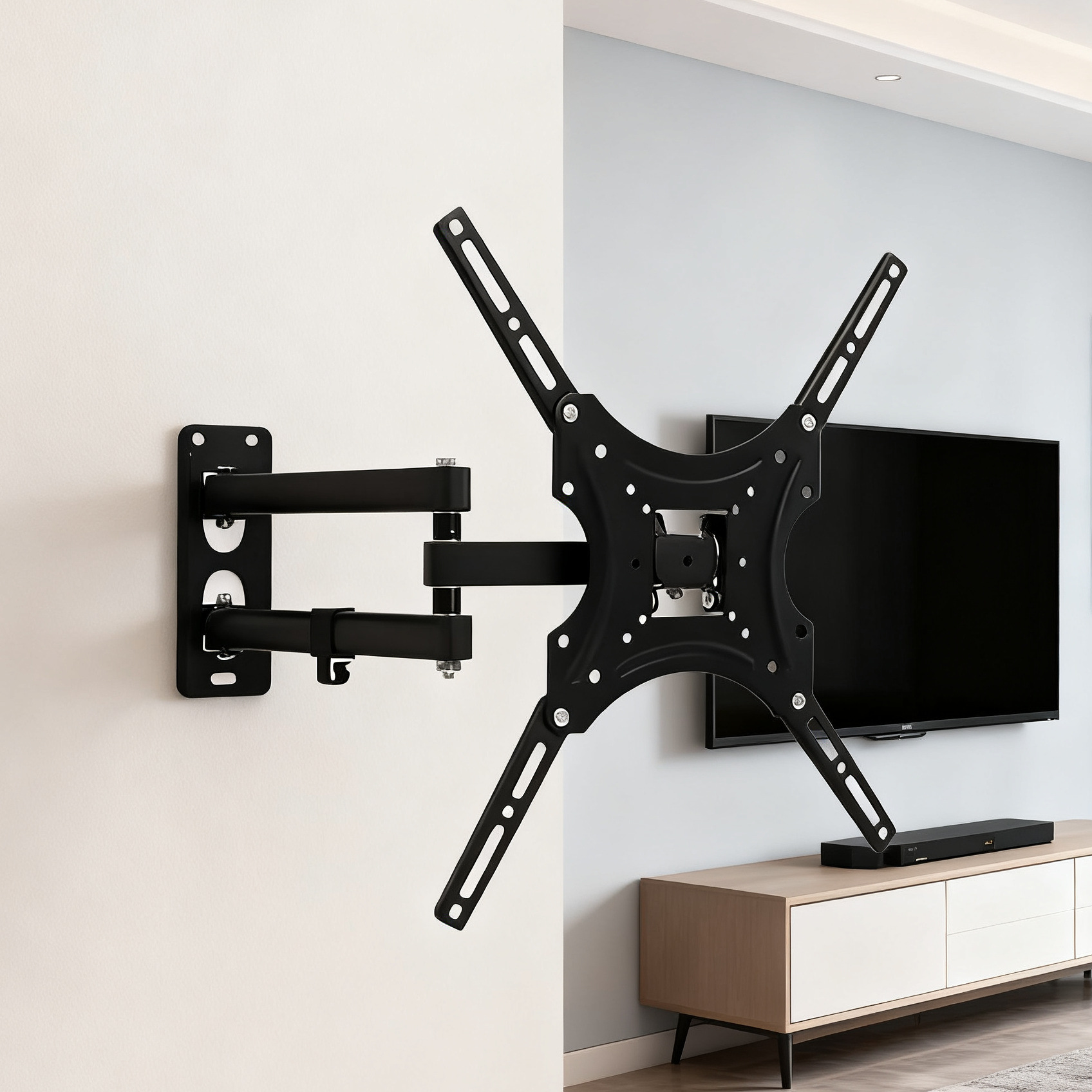Percha de televisión de pantalla de televisión de cristal líquido percha de pared colgante universal retráctil y soporte giratorio ajustable image 4