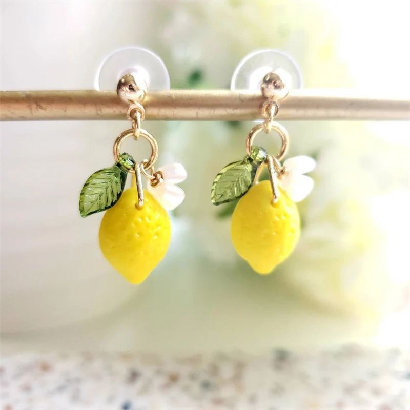 1 Pair Quantity Daily Occasion Plastic, Resin Material 1 Pair IG Style Cute Lemon Plastic Resin Drop Earrings