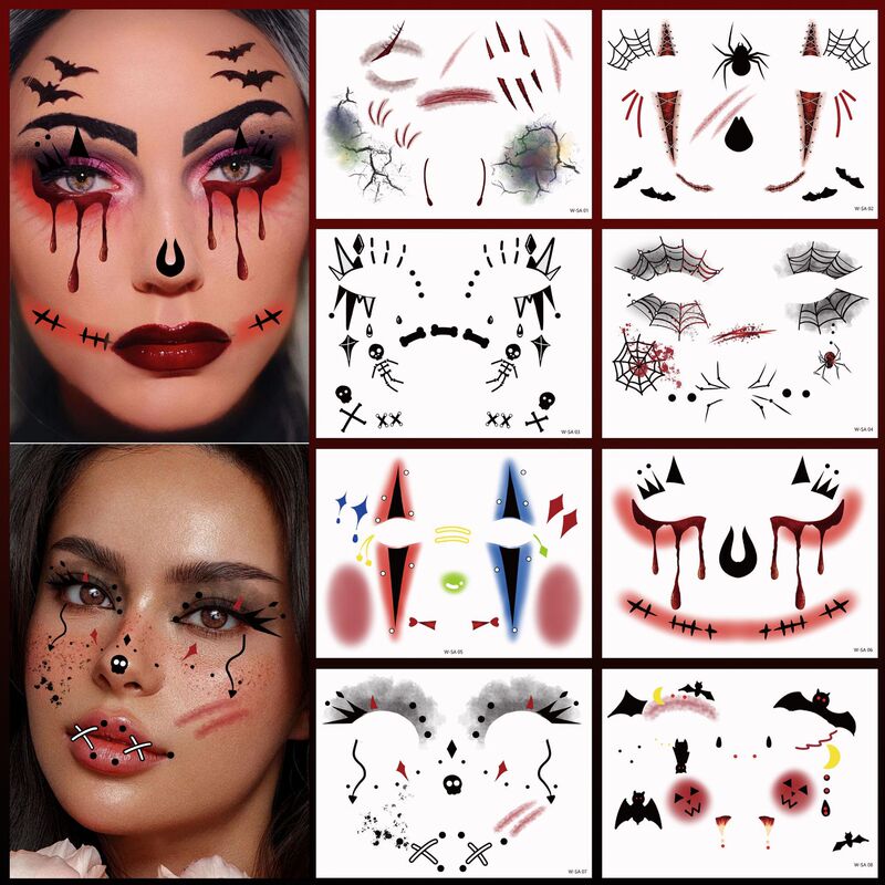 Cross-Border New Halloween Makeup Face Stickers Horror Big Mouth Scar Halloween Masquerade Holiday Party Tattoo Stickers