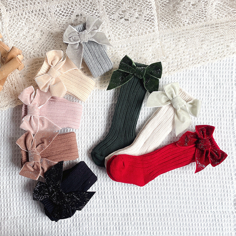 80g Weight Socks Classification Cotton Fabric Type Girl's Princess Bow Knot Cotton Crew Socks 2 Pieces