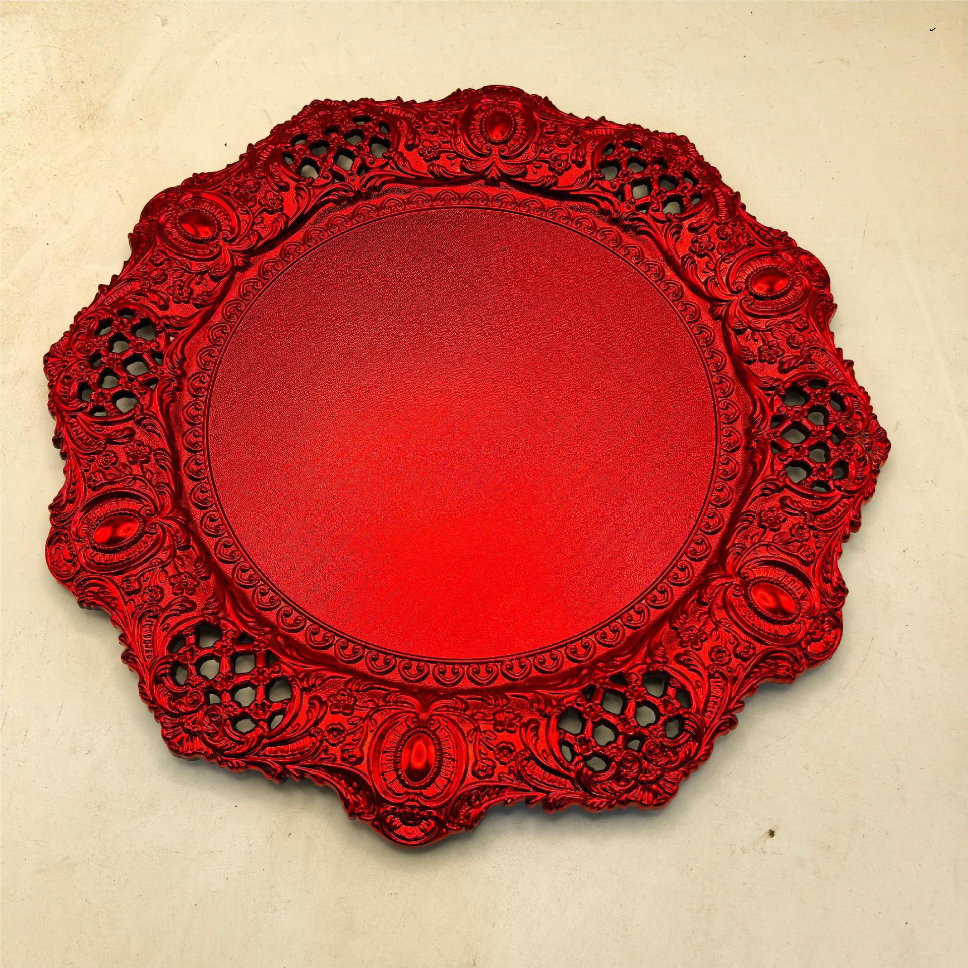 Inventario 2024 nuevo Oriente Medio alta sensación de metal ligero lujo retro decoración de comida occidental bandeja de encaje al por mayor