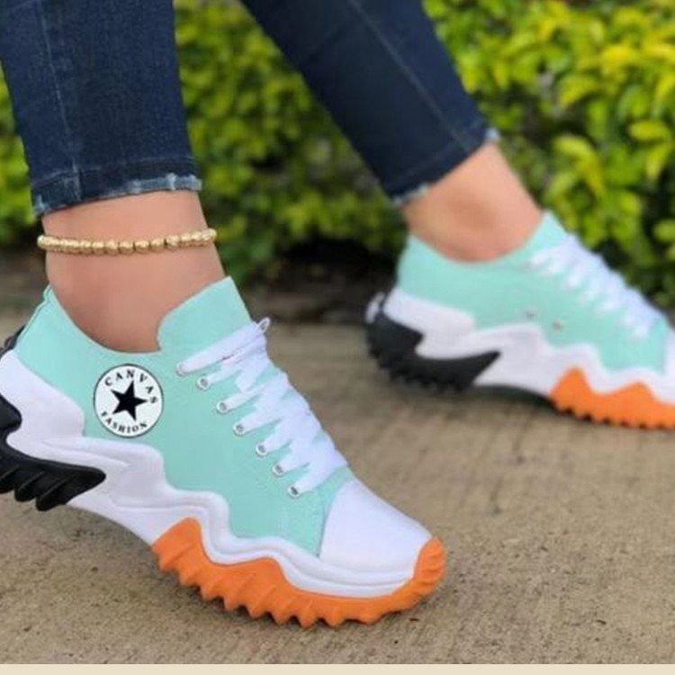 Sonbahar Ve Kış Yeni Kadın Rahat Kanvas Ayakkabılar Dış Ticaret Büyük Boy Spor Ayakkabı Kalın Alt Düşük Üst Nefes Bağcıklı Baba Ayakkabı Kadın_voghion.com