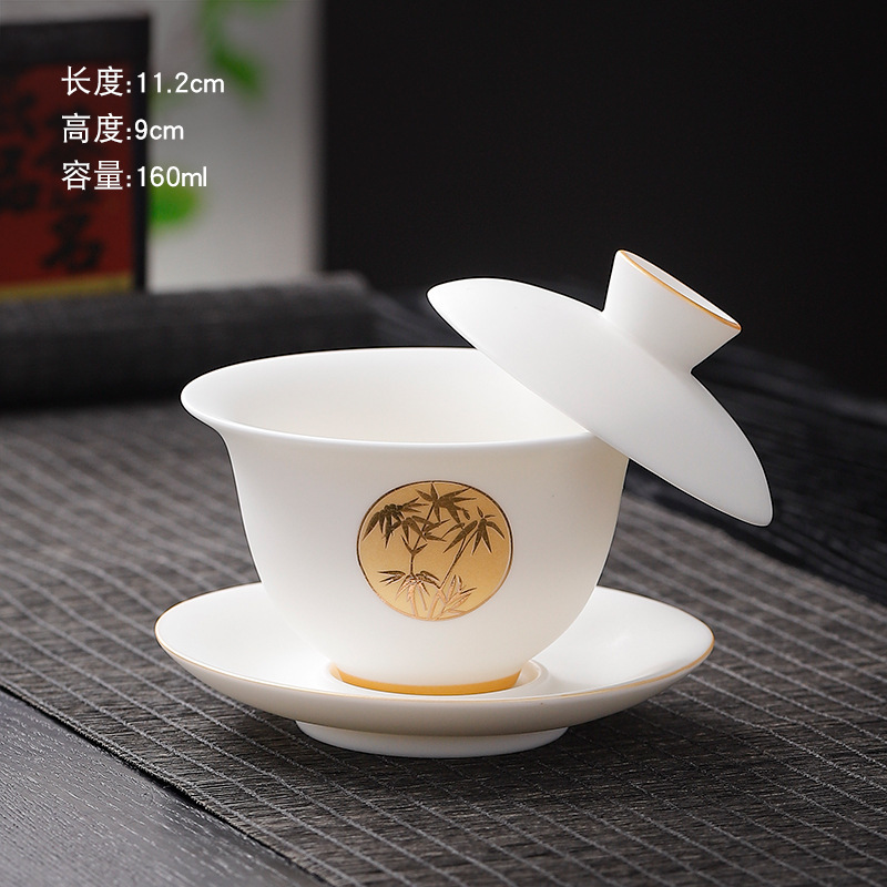 つや消しクリーム白羊脂玉カンフー茶器単品ホバー三才蓋碗遠山小茶杯家庭用ティーポット|undefined
