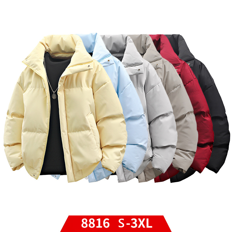 High-quality cotton jacket for men and couples, stand-up collar puffer jacket, thickened and warm, trendy down cotton coat