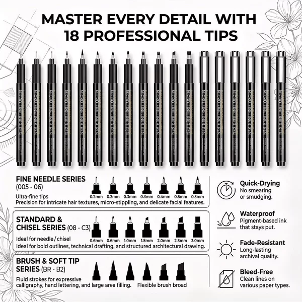 Cross-Border Hot-Selling Multi-Specification Needle-Tip Pens for Art, Architectural Design, Professional Needle-Tip Pens for Students, Sketching and Hand-Drawing Pens