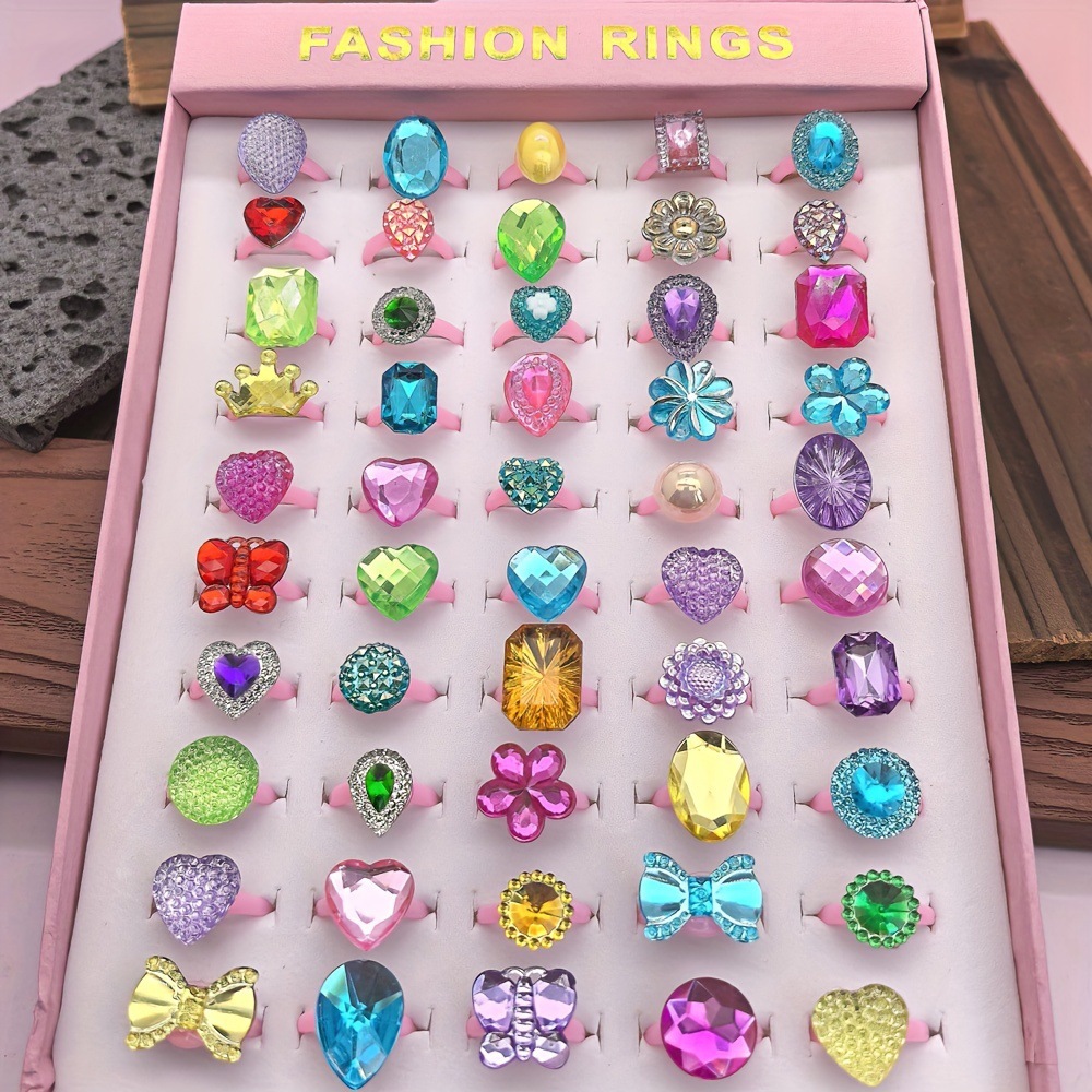 Children's Cartoon Gemstone Rings for Girls, Cute Princess Toy Rings, Bulk Kindergarten Gifts Wholesale
