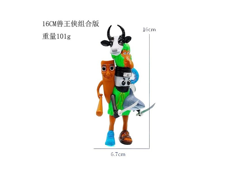 跨境新品外国融合兽山海经手办木棍人香蕉猴鲨鱼轮胎系列模型拼装|undefined