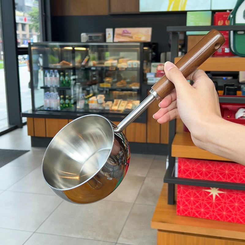 316 acero inoxidable casera de nuez mango largo anti-calor mini olla de leche de aceite caliente pequeña olla de aceite de riego