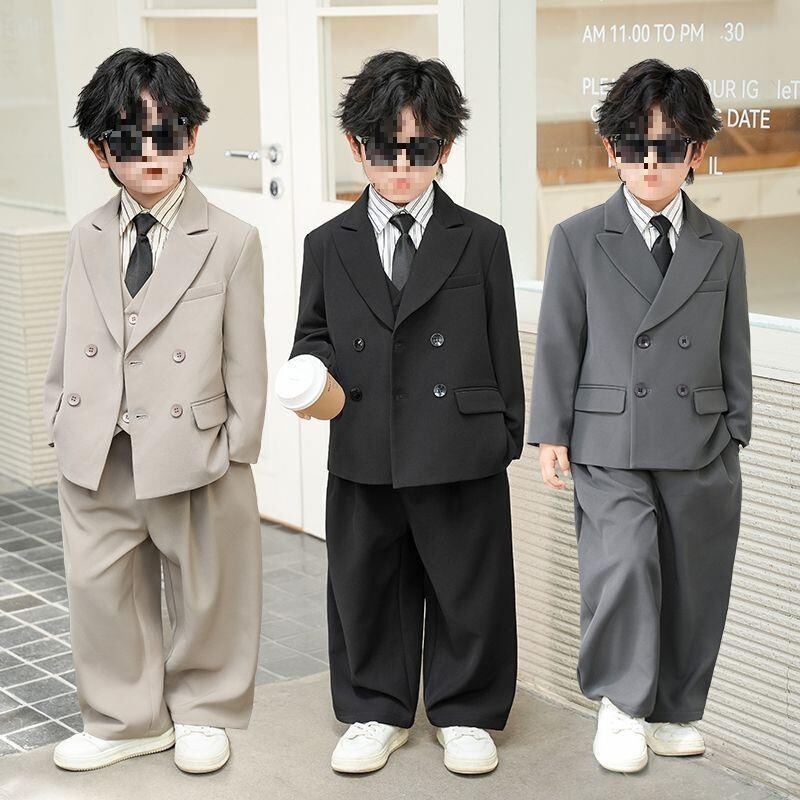 Boys' casual suit, stylish and high-end children's birthday suit set, spring and autumn flower boy boy's runway performance outfit